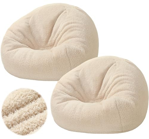 Sliner 2 Pcs Stuffed Animal Storage Bean Bag Chair Cover for Adults (No Filler) Zipper Soft Bean Bag Cover for Organizing Plush Toys, Textile or Foam(White,Small)