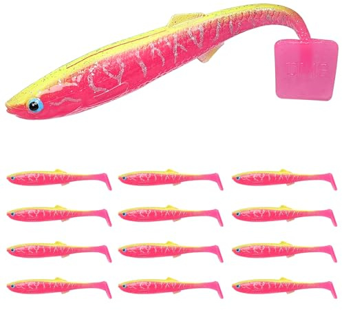 TRUSCEND Señuelos de Pesca Suaves Hechos a Mano, 12 Unidades, Cebos de Cola de Pala para Lubina, Trucha, Crappie y Lucioperca - Plástico Duradero