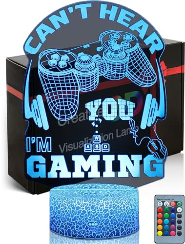 DAHEYMA Can't Hear You I'm Gaming 3D Night Light,Gamepad Headset 3D Illusion Lamp,16 Colors Game Room Lights,Gaming Lights,LED Dimmable Gamer Room Decoration