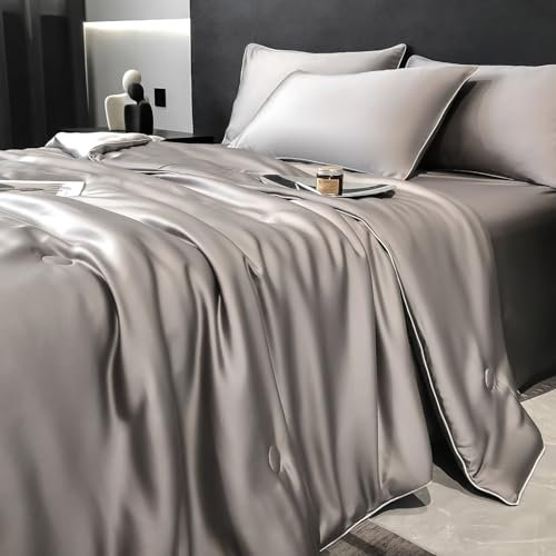 Pevfeciy Kühldecke leichte Sommerdecke 180 x 220 cm - Kühlende Microfaserbettdecke für einen erholsamen Schlaf - Leicht und vielseitig verwendbar,Dunkelgrau/dunkelgrau