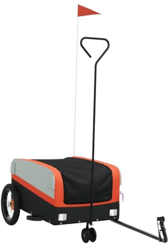 vidaXL Bike Trailer Bicycle Cargo Cart - 30 kg Load Capacity - Iron Build with Tow Bar and Safety Flag - Black & Orange