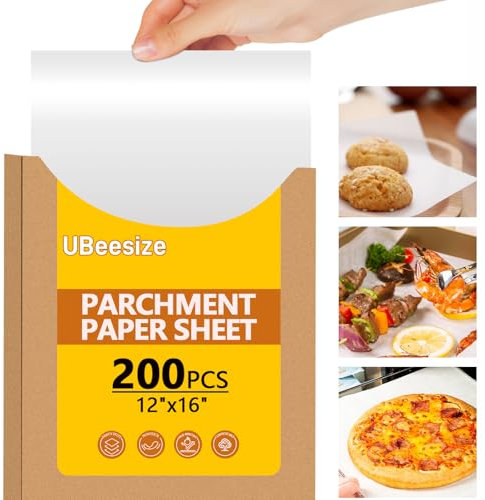 200PCS Thickened Parchment Paper, 12×16 In Heavy Duty & Non-Toxic Unbleached Parchment Baking Paper, Parchment Paper Sheets for Bread Making, Pastry Baking, Daily Kitchen Use, No Cut Needed