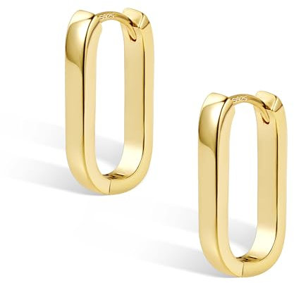 Gold Creolen Ohrringe für Damen - Kleine Ovale Hypoallergene Huggie Breit Geometrische Ohrringe mit Quadratischem und Rechteckigem Design