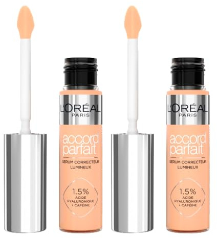 L'Oréal Paris Accord Parfait Radiant Serum Concealer Concealer aus Serum, auffüllend und hydratisiert, Deckkraft Medium, strahlend, neutralisiert Augenringe mit Hyaluronsäure, Farbton 6,5 N, 2