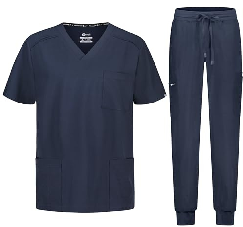 B-well Matteo Divisa Sanitaria Uomo Elastica | Uniforme Sanitaria Uomo | Set con Casacca e Pantalone Jogger |Divise Sanitarie Uomo con Spandex, Grigio, 4XL
