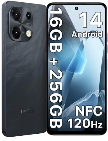 UMIDIGI Note 100 Mobile Phone, Android 14 Smartphone without Contract, 120HZ Octa-Core, 16(8+8) GB + 256GB Mobile Phone without Contract, 6.8 Inches, 50MP, Face & Fingerprint, NFC, 5000mAh, GPS