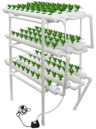 EEYZD Kit de système de Culture hydroponique, 3 Couches 12 tuyaux en PVC-U Kit de Jardinage Grow System 108 Sites Plantes avec minuterie Pompe à Eau, Panier de nid et éponge pour légumes feuillus