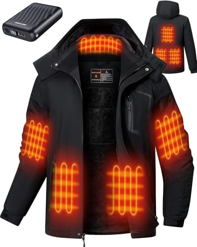 GOTOBI Veste chauffante pour homme avec batterie intégrée 12V 18400mAh, Veste chauffante avec 8 zones de chauffage et 3 niveaux de température, Parka d'hiver pour homme coupe-vent, Veste en polaire