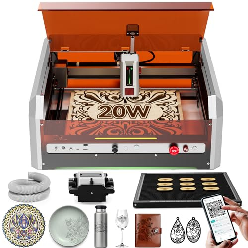Woxcker L8 MAX 20W Graveur Laser Entièrement Enfermé – Système Tout-en-Un Préassemblé avec Assistance d’Air, Caméra & Grille en Nid d’Abeille, 40000 mm/min pour Bois, Métal, Acrylique, Verre, Acier In