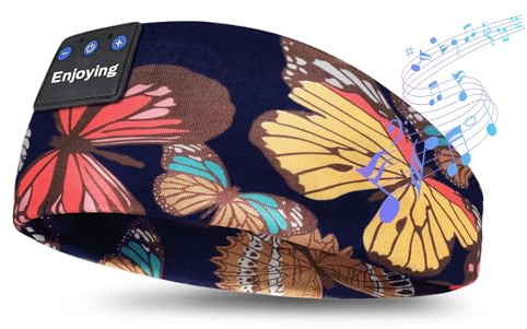 flintronic Auriculares para Dormir, Diadema Deportiva para Dormir 5.4, Antifaz para Dormir Auriculares Bluetooth, para Deportes, Musica, Correr, Viajar(Mariposa Negra)