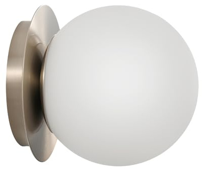 Modern Glass Globe Wall Sconce: Brushed Nickel Single Light with Milk Glass Shade - Minimalist Spherical Vanity Sconces over Mirror - Contemporary Ball Wall Lights Fixtures for Entryway Bulb Excluded