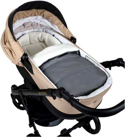BABYLUX Bouclé Fußsack Kinderwagen 90cm | Universal Winter, Wasserdicht & Warm | für Buggy, Babyschale, 3 und 5-Punkt Gurt geeignet (BF4 Grau + Boucle Ecru)