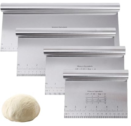 Luckwaii Dough Scraper 4 Pcs Stainless Steel Dough Cutter with Handle and Measuring 15/20/25/30cm Bench Scraper Kitchen Bread Making Tools for Cakes Pizza Baking Utensils Cream Smoother