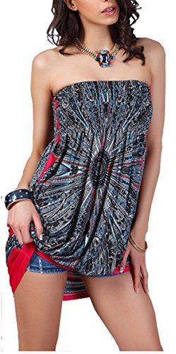 OCTOPUSIR Women Sleeveless Strapless Beach Sundress Ladies Summer Ethnic Bohemian Off Shoulder Floral Printed Bandeau Boobtube Casual Mini Cover Up Dress,Colour 4
