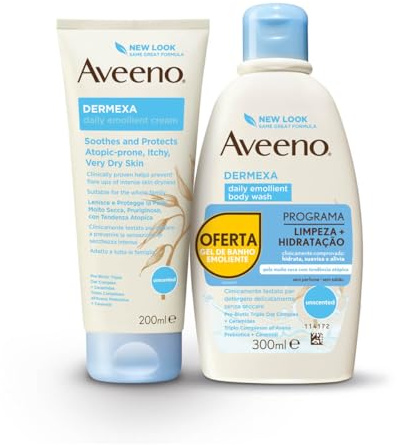 Aveeno Pack Dermexa Daily Emollient Cream 200ml And Dermexa Daily Emollient Body Wash 300ml
