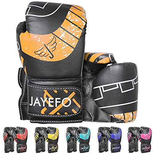 JAYEFO Kids Boxing Gloves - Youth Boxing Gloves for Kick Boxing, Muay Thai and MMA - Beginners Heavy Bag Gloves for Heavy Boxing Punching Bag, Best Gift for Kids | Orange