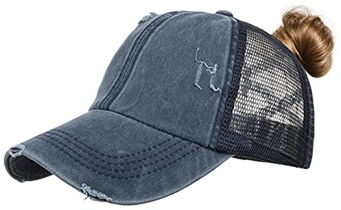 TMEOG Baseball Cap Damen Basecap Frauen Kappe mit Netz Pferdeschwanz Cap mit Loch für Zopf Baseballkappe Sommer Cappy Unifarben Sportkappe Atmungsaktiv(Blau)