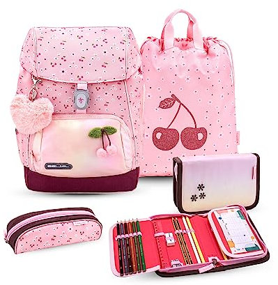 Belmil Premium Comfy Plus ergonomisches Schulranzen Set 5 - teilig, für kleine Kinder/Erstklässler - STAEDTLER, Brustgurt, Hüftgurt, Magnetverschluss (405-73/P/S) (Cherry Blossom)
