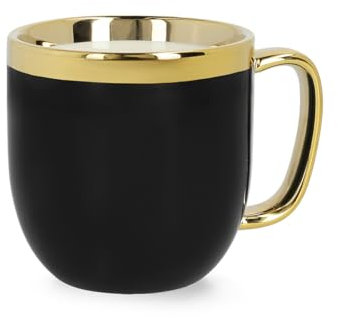 HOMLA Sinnes Tasse avec ornement doré – Tasse à thé Tasse à café 0,28 l Porcelaine dorée peinte à la main Noir et doré