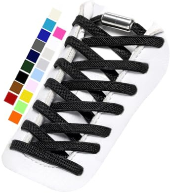 Stepace 2 Paires Élastiques Lacets avec Fermeture en métal, Plats Élastiques Lacets sans Nœud Universels pour Enfants et Adultes,Adaptés aux Chaussures de Sport Course Noir
