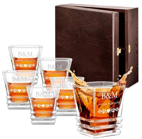 Maverton 6 Bicchieri per whisky in vetro 280 ml - incisione personalizzata - 6 bicchieri da whiskey - bicchiere di cristallo per coppia per matrimonio - per nozze per Natale - Cuore