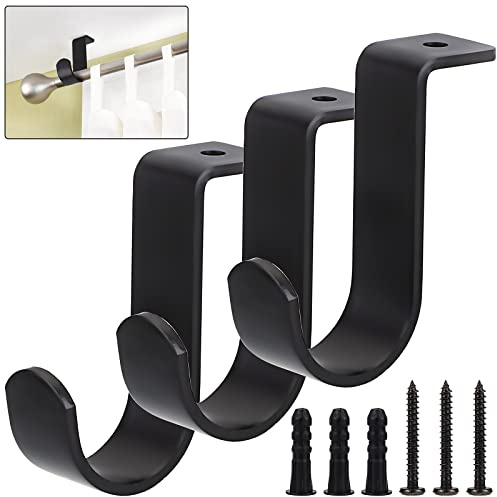 Sumnacon 3Pcs Ceiling Mount Curtain Rod Brackets,Metal Single Ceiling Curtain Rod Holder for 5/8-1 Inch Rod,Sturdy Curtain Rod Hooks for Living Room Bedroom Drapery Rod, Black