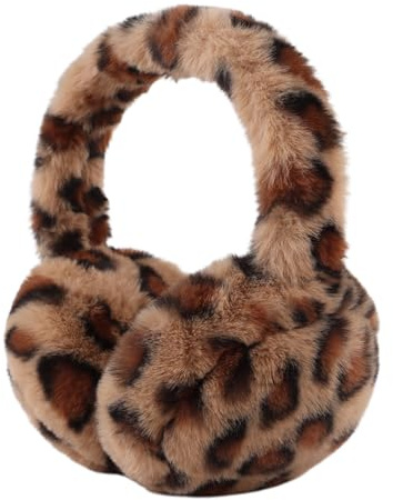 XIAOHAWANG Flauschige Ohrenwärmer für Damen, Plüsch, faltbar, für Kinder, kaltes Wetter im Winter, Coffee Leopard, Einheitsgröße