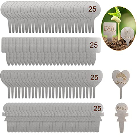 Risegun Pflanzenschilder, 100 Stück Pflanzenstecker Metall Gartenschilder Wetterfest Pflanzen Etiketten Namensschilder für Blumen, Gemüse, Kräuter