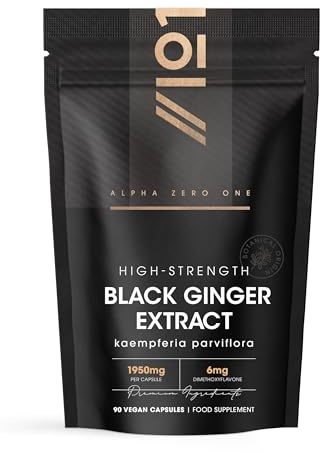 Black Ginger Extract 1950mg – High Strength 4% Dimethoxyflavone (6mg) - 90 Vegan Capsules (3 Month Supply) - Resealable and Recyclable Pouch – By Alpha01