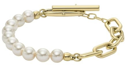 Fossil Women's Heritage Pearl D-Link Gold-Tone Stainless Steel Chain Bracelet, JF04729710