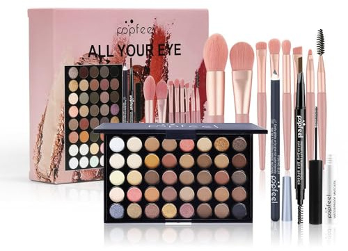 LHLXZQ Set Trucco per Occhi, Kit Trucco Viaggio Completo con Eyeshadow Palette, Mascara, Eyeliner, Matita per Sopracciglia e Pennelli Ombretti, Set Regalo per Donne e Ragazze Principianti, 02A