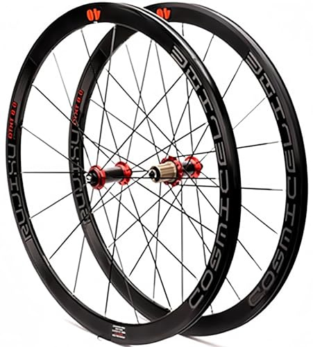 Rueda Delantera Y Trasera De Bicicleta 700C Juego De Ruedas De Bicicleta De Carretera De Carbono con Cubierta De 40 Mm De Profundidad Llanta De Freno V/C Rodamiento Sellado Red,700C