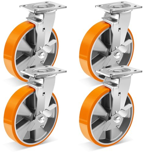 W B D WEIBIDA 200mm Ruedas para Muebles con Freno, Ruedas Pesados con Núcleo de Aluminio, Carga de 2700KG, Ruedas Giratorias Industriales de Poliuretano Duradera, para Banco de Trabajo, Juego de 4