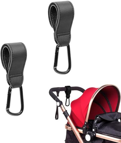 2 Stück Kinderwagen Haken für Wickeltaschen, Kinderwagenhaken Taschenhaken, Buggy Clips Träger Kinderwagen Haken, Kinderwagen Taschenhalter Aus Leder, Klettverschluss Kinderwagen Haken