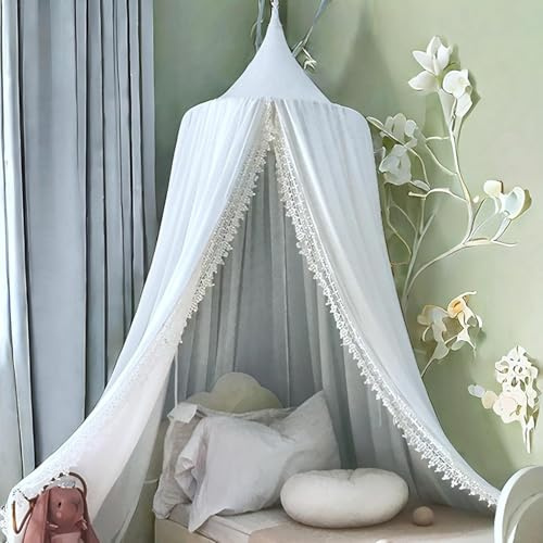 Ginkago Dosel para niños, dosel de cama gigante, cortinas de cama con dosel, princesa, para juegos y lectura, vestidor (gasa blanca)