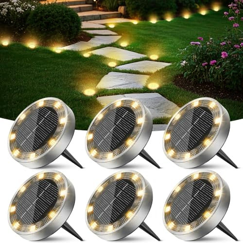 Peasur 6 Pack Solar Lights Outdoor Garden, Solar Ground Light, Waterproof Disk Lights for Pathway, Patio, Yard, Lawn, Landscape (Warm White)