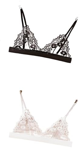 AMateschitz Reggiseno in pizzo da donna, senza imbottitura, bralette senza ferretto reggiseno sexy in pizzo triangolare, biancheria intima in pizzo, trasparente, ricamato, con spalline sottili, bianco