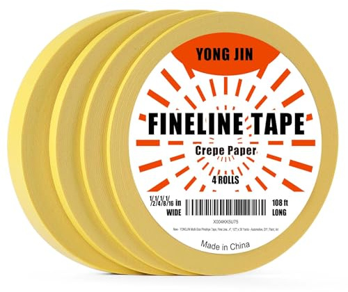YONGJIN Multi-Size Pinstripe Tape, Fine Line Masking Tape Set for Automotive, DIY, Paint, Art (1/16, 1/8, 1/4, 1/2)