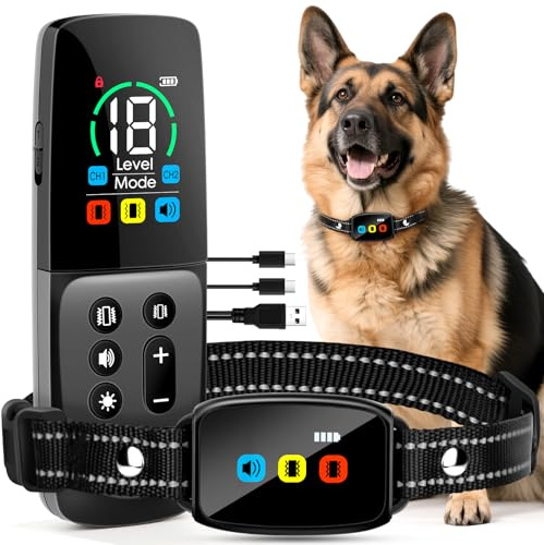 Collari anti-abbaio con telecomando per cani, dispositivo anti abbaiamento, modalità di vibrazione e segnale acustico, collare per addestramento cani, ricaricabile IP67, impermeabile, raggio di azione