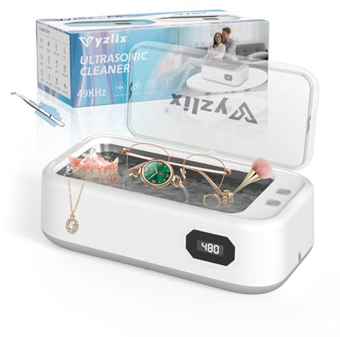Limpiador Ultrasonidos, 640ml Ultrasonidos Limpieza con 5 modos, 40W Limpiador Ultrasónico, 49000 HZ Ultrasonic Cleaner para Joyas, Gafas, Relojes, Dentaduras, con Pinzas y Paño de Limpieza