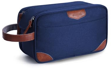 ECOHUB Wash Bag for Men, Water-Resistant Travel Toiletry Bag with Wet Pocket, Recycled Dopp Kit Shaving Bag Fit Full Size Toiletries, Wide-Open Dual Zipper Cosmetic Makeup Organizer Bag, Dark Blue