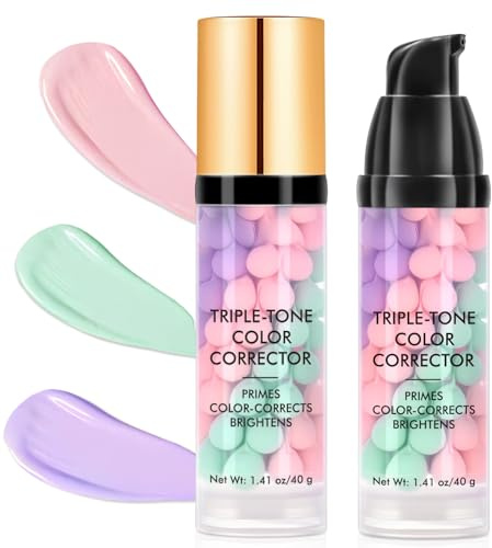Primer Makeup Mit Broad Spectrum SPF50+ ｜Skin Tone -Correcting & Water-Resistant & Sweat-Proof｜Tri-Color Sunscreen&Concealer Makeup Primer Gesicht ｜Hydrating make-up basis 1.41oz (Multicolor2, 2pack)