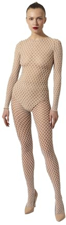 Wolford Velvet Net Illusion String Body For Women Long Sleeve Geometric Bodysuit With 3D Effect Sheer Panels And Round Neckline fairly light/white Multicolored Large