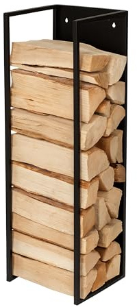 Scaffale per Legna da ardere Relaxdays, Montaggio a Parete, HLP: 100x25x25 cm, Legna, Verniciato a Polvere, Ferro, Nero