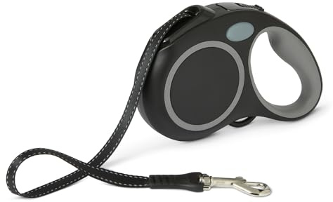 Amazon Basics Reflective Retractable Dog Lead, 5m Tape Length for Dogs Up to 25kg, Non-Slip Comfort Grip, Quick-Lock, Medium