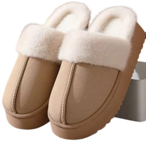 Generico Pantofole Donna Invernali Pelliccia Morbida Calde Comode Suola Antiscivolo Alta Resistente Casa Esterni (Beige, 38-39, Sistema Taglie Calzature EU, Adulto, Numero (range), Media, 36, 39)
