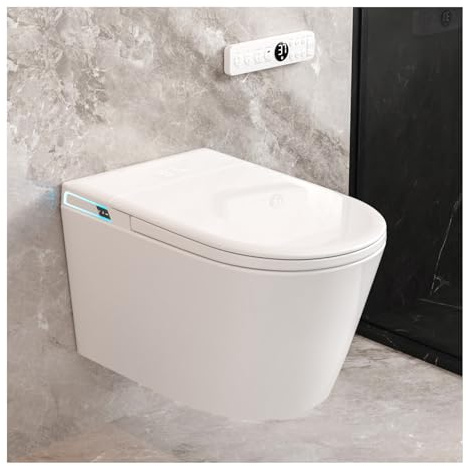Smart Wall Hung Toilet Combo,Auto Flush, Auto Open/Close LId,Heated Seat,Warm Water/Dryer, Modern Elongated Bidet Toilet with In wall Carrier (No need to buy an additional Water Tank)