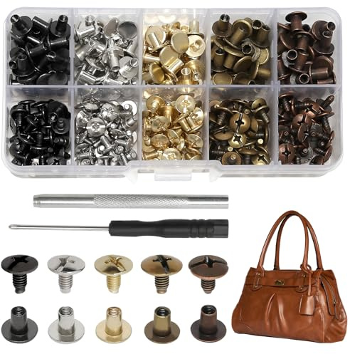 Nieten Set,Tadpolez 150 Sets Chicago Schrauben Bindungsschrauben, M5x8mm Ledernieten - Schraubnieten für Leder, DIY Gürtel, Bücher, Lederdekoration
