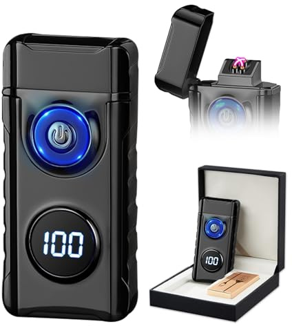 SKRFIRE Mechero eléctrico de tormenta, Encendedor USB-C, mecheros de Metal LED, Recargable, indicador de alimentación para Vela, Camping al Aire Libre, Barbacoa, Regalo (Negro)
