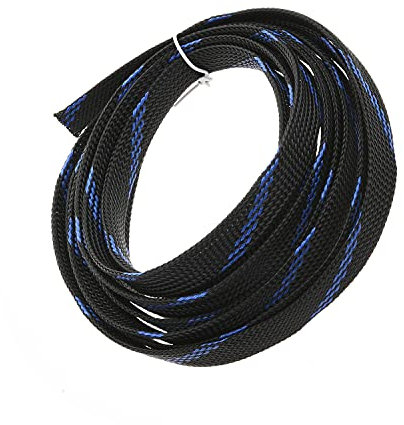 Othmro Gaine de câble extensible en PET de 2,5 m - Noir et bleu - Pour TV, audio, PC - Protège des animaux de compagnie à mâcher
